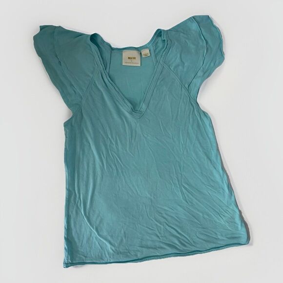 Maeve Tshirt Womens Size Medium Light Blue Ruffle Sleeve Casual Organic Modal - Picture 2 of 7
